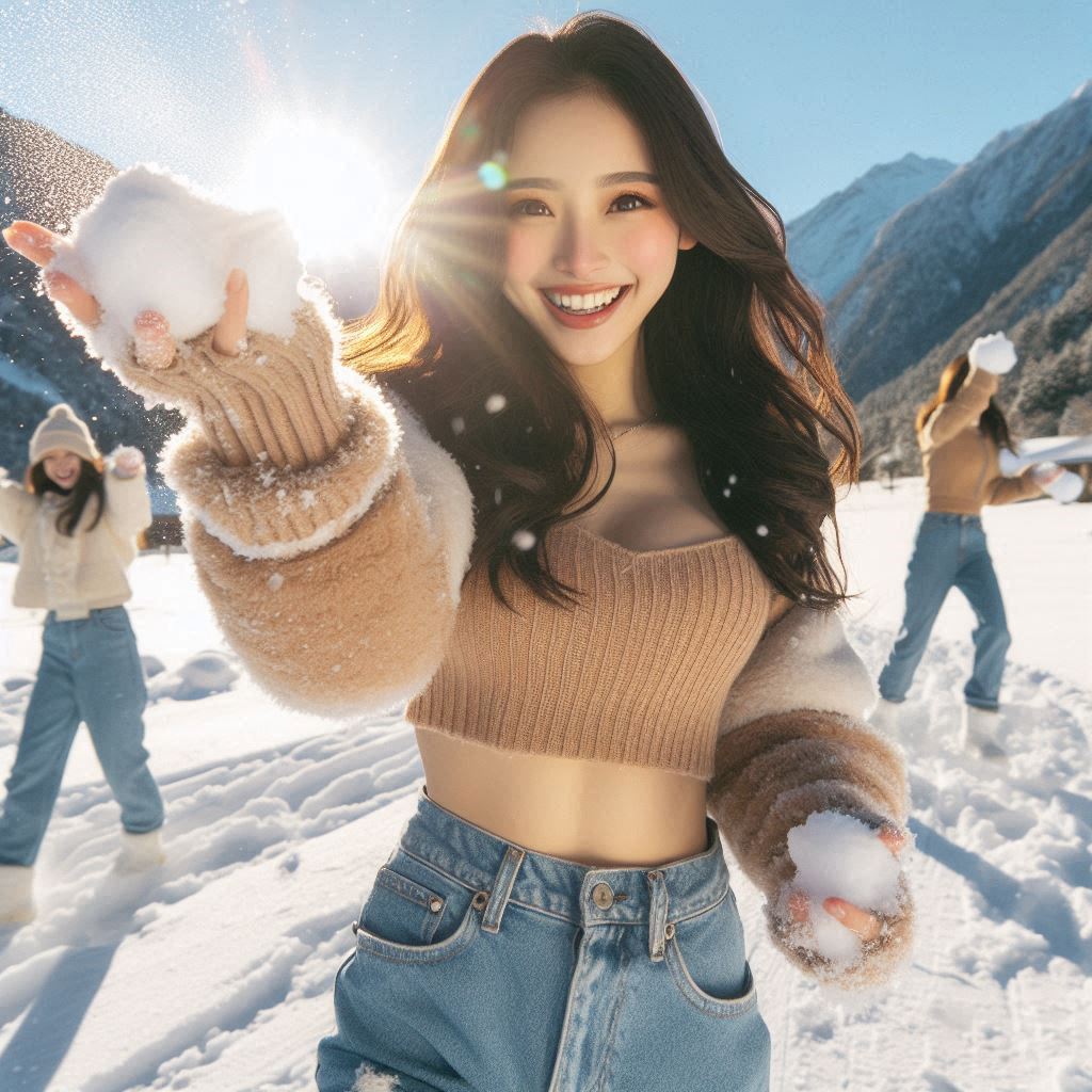 Woman playing in the snow