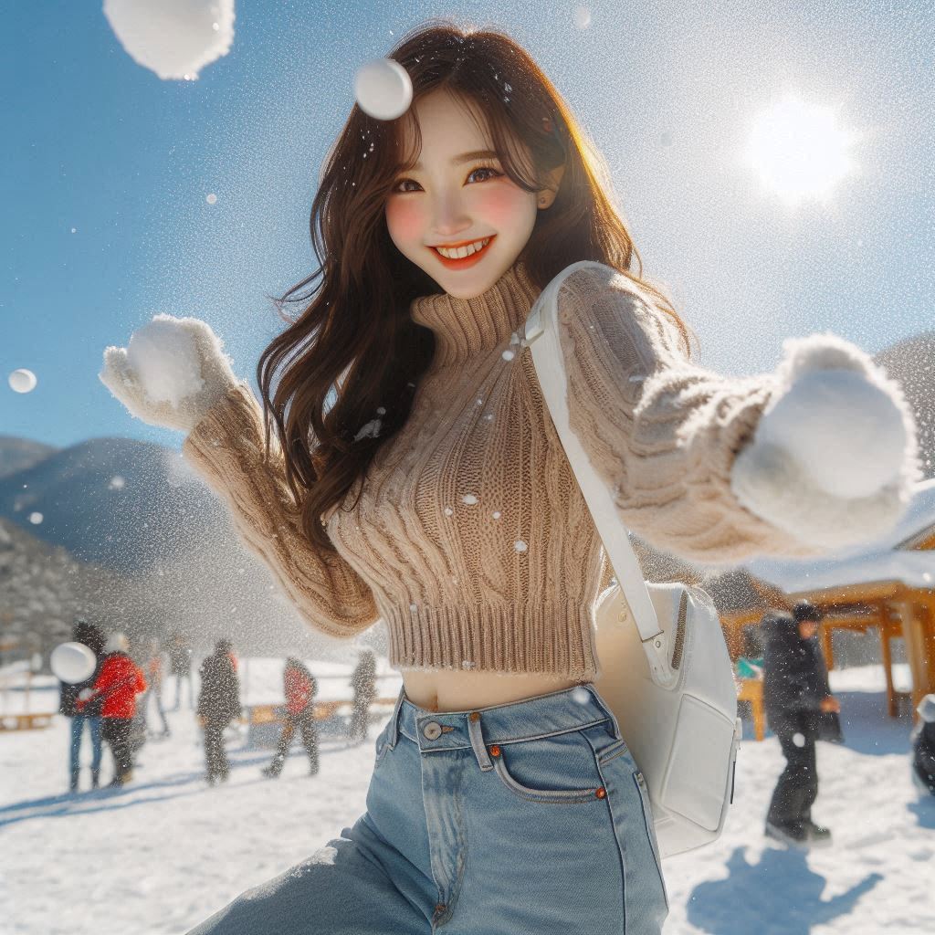 Woman playing in the snow