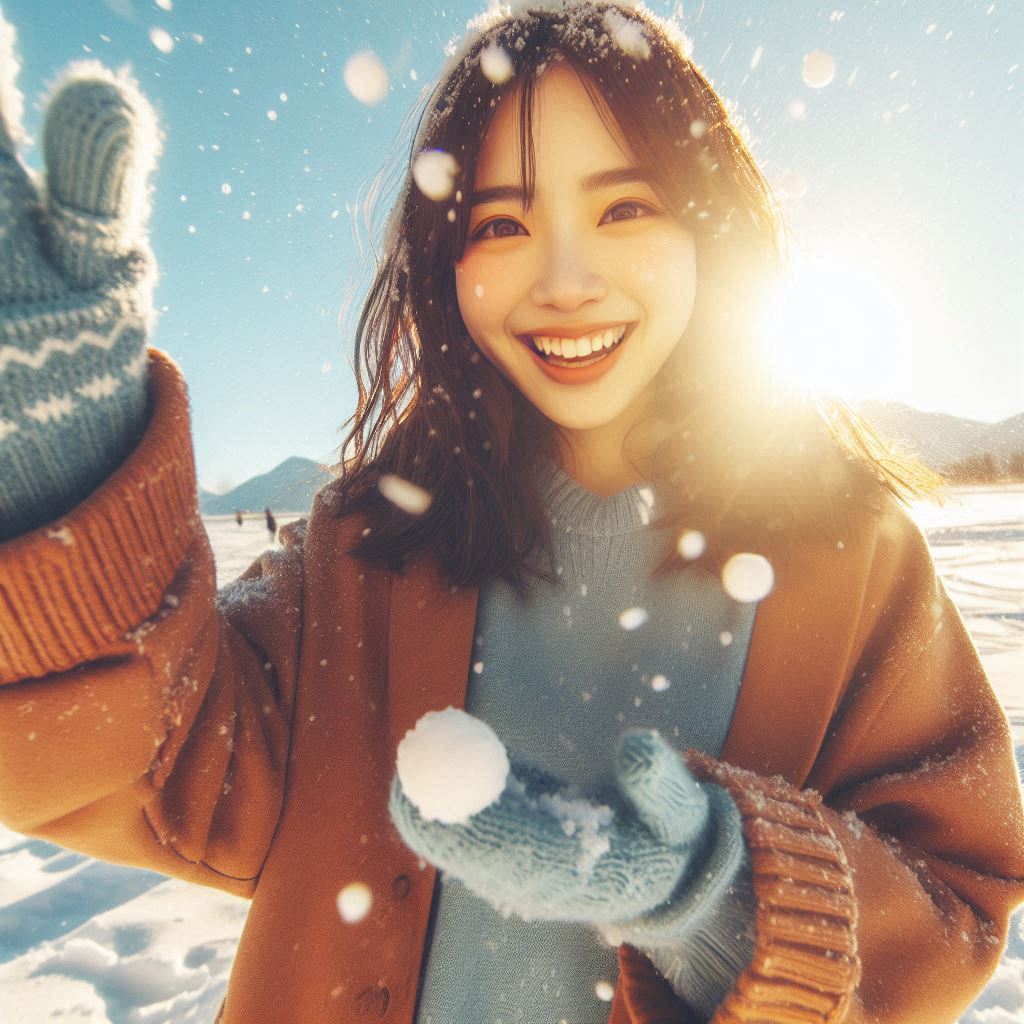 Woman playing in the snow