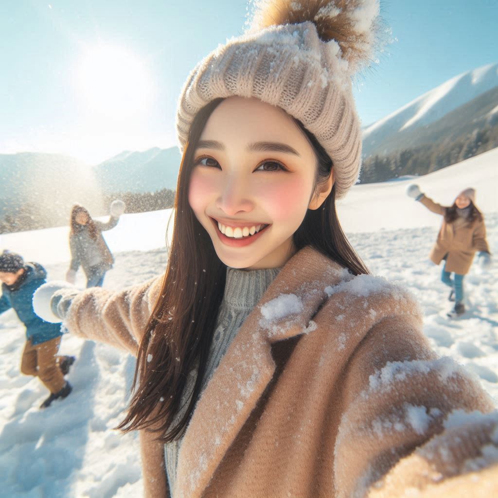 Woman playing in the snow