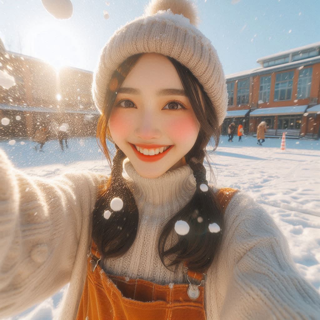 Woman playing in the snow