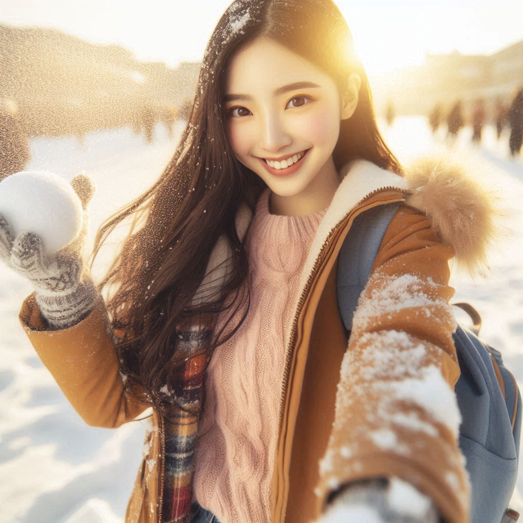 Woman playing in the snow