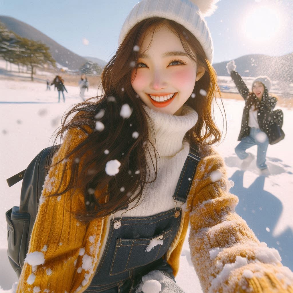 Woman playing in the snow