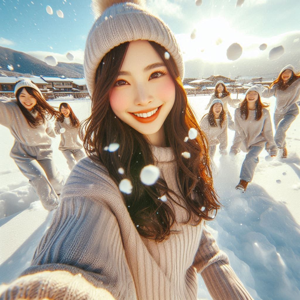 Woman playing in the snow