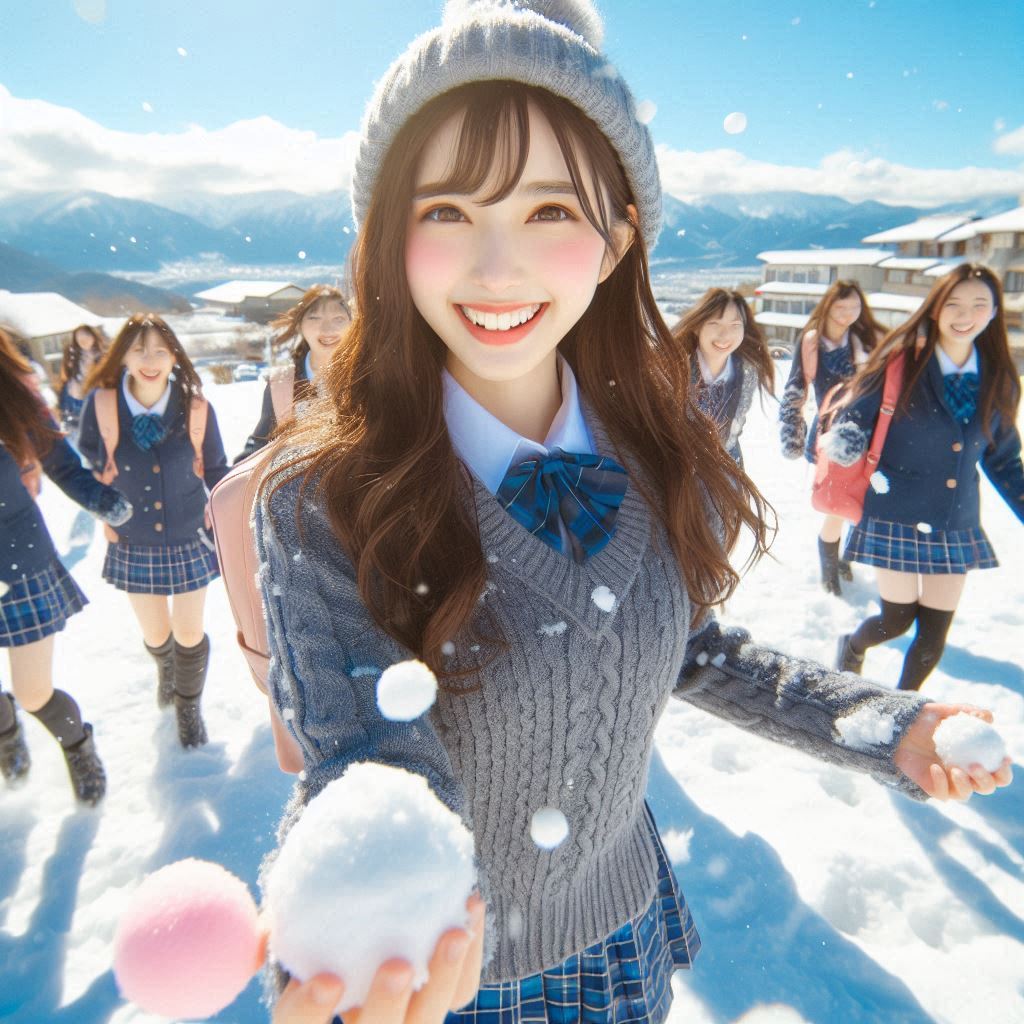 Woman playing in the snow