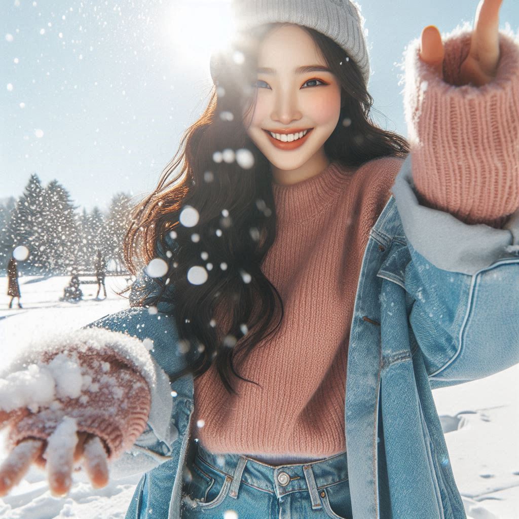 Woman playing in the snow
