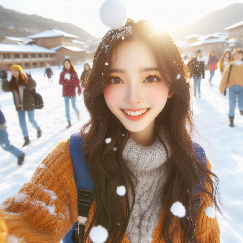 Woman playing in the snow