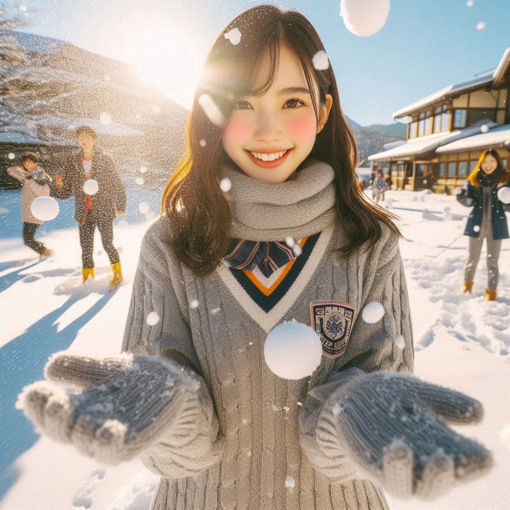 Woman playing in the snow