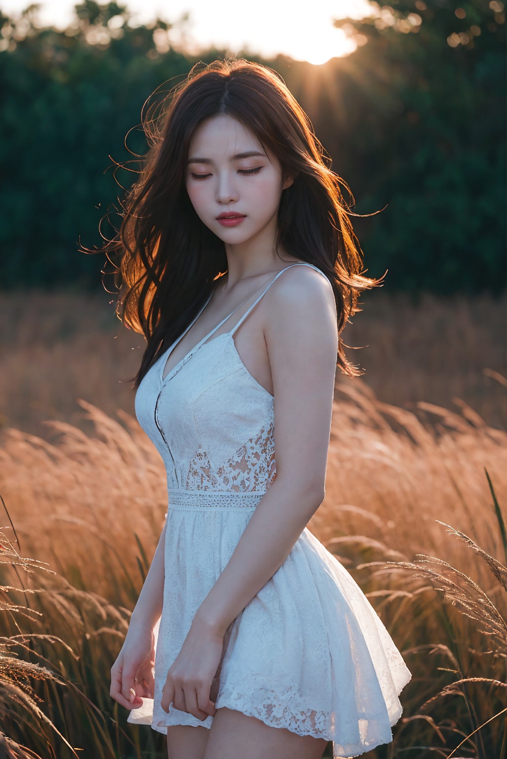 Photoshoot in Reed Field at Sunset
