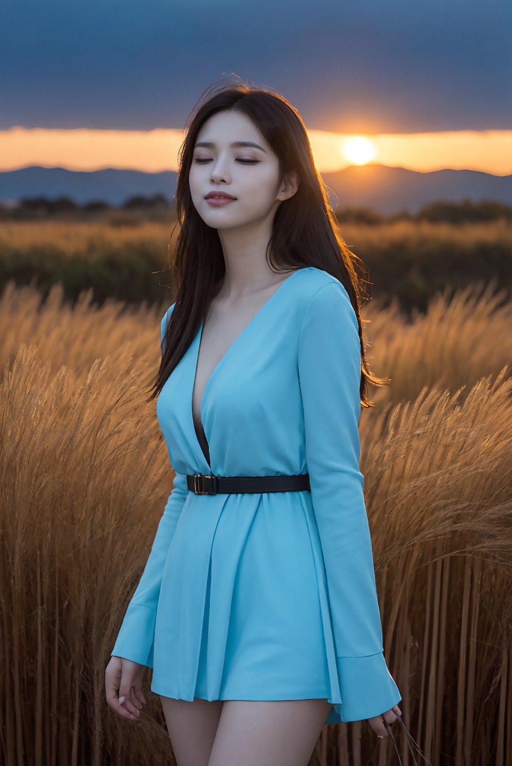 Photoshoot in Reed Field at Sunset