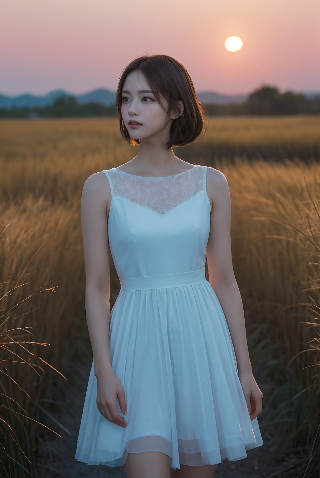 Photoshoot in Reed Field at Sunset