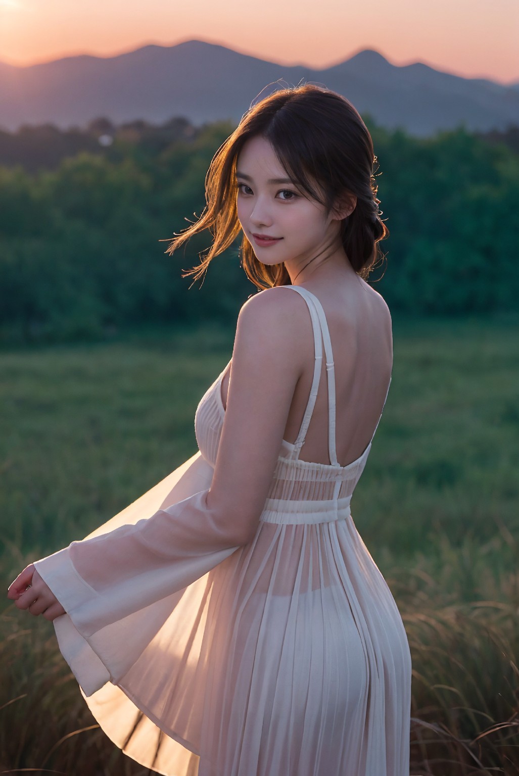 Photoshoot in Reed Field at Sunset