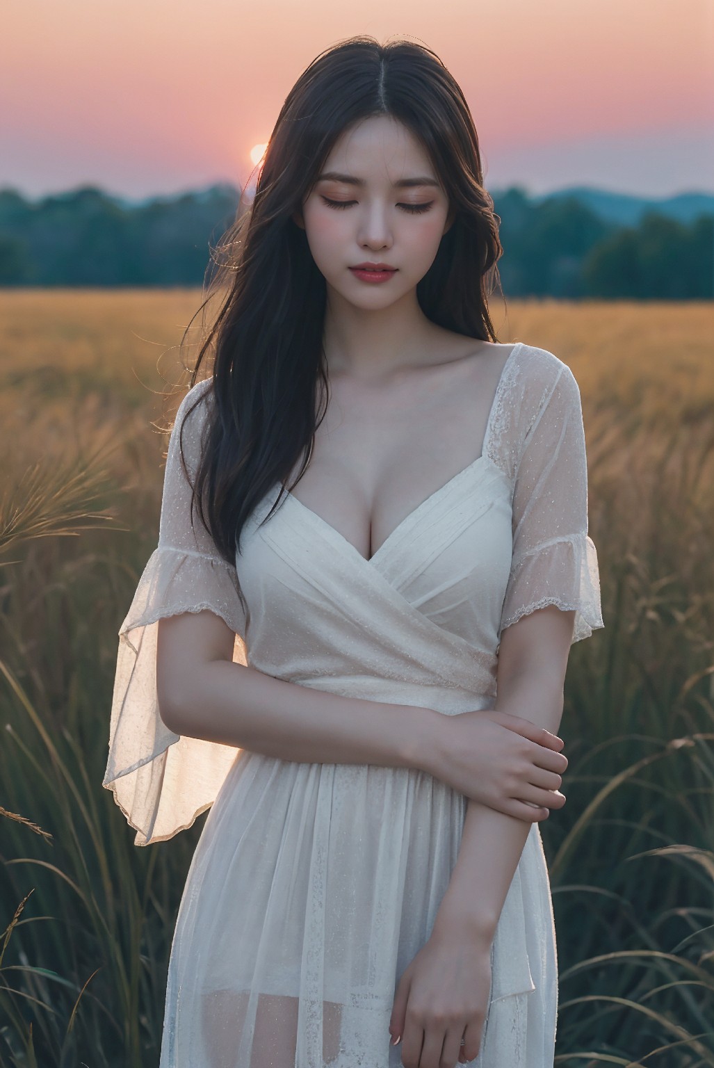 Photoshoot in Reed Field at Sunset