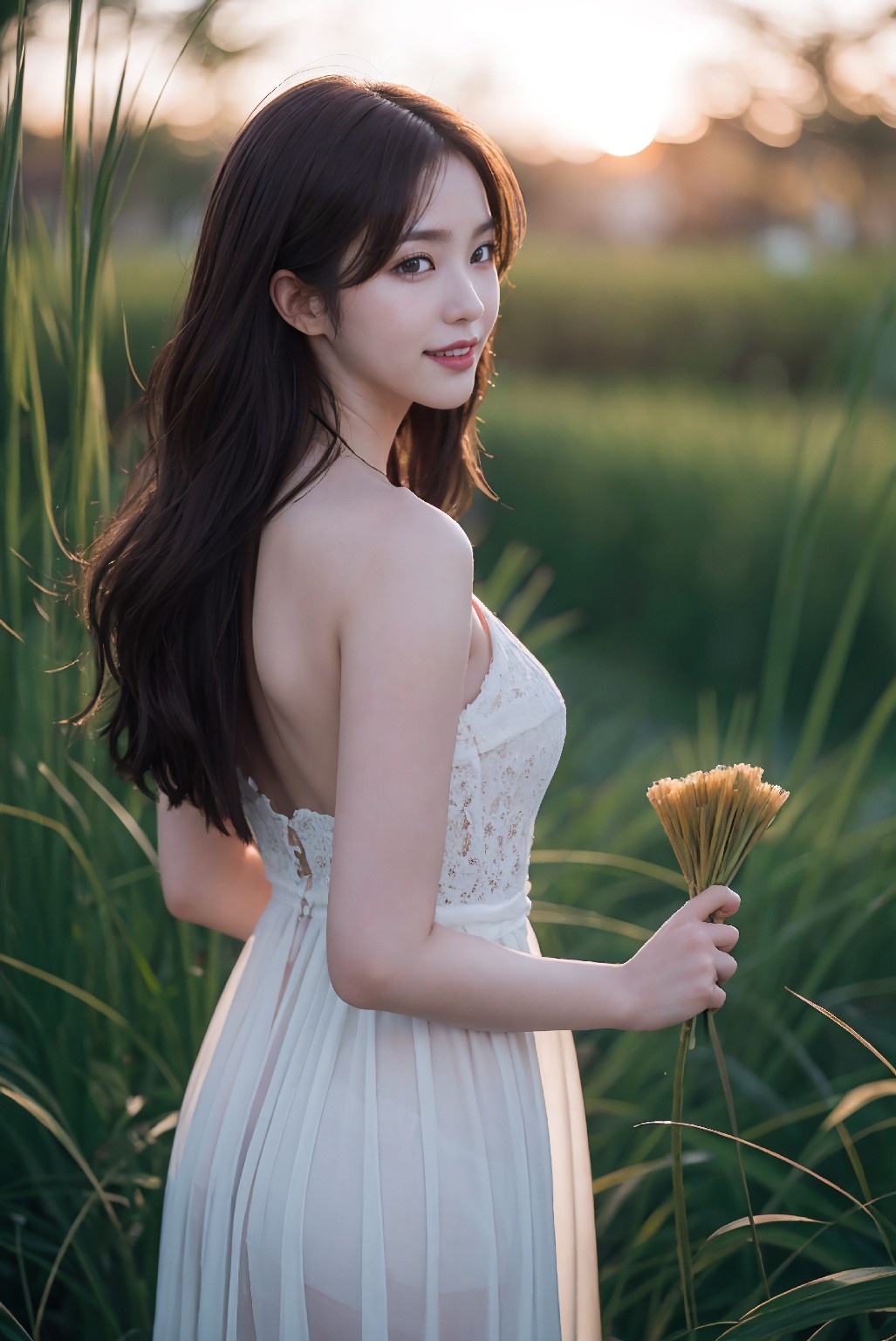 Photoshoot in Reed Field at Sunset