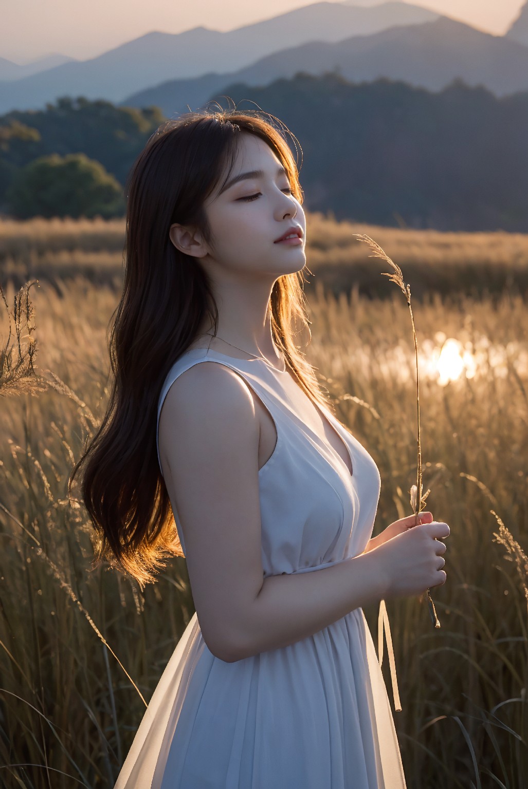 Photoshoot in Reed Field at Sunset