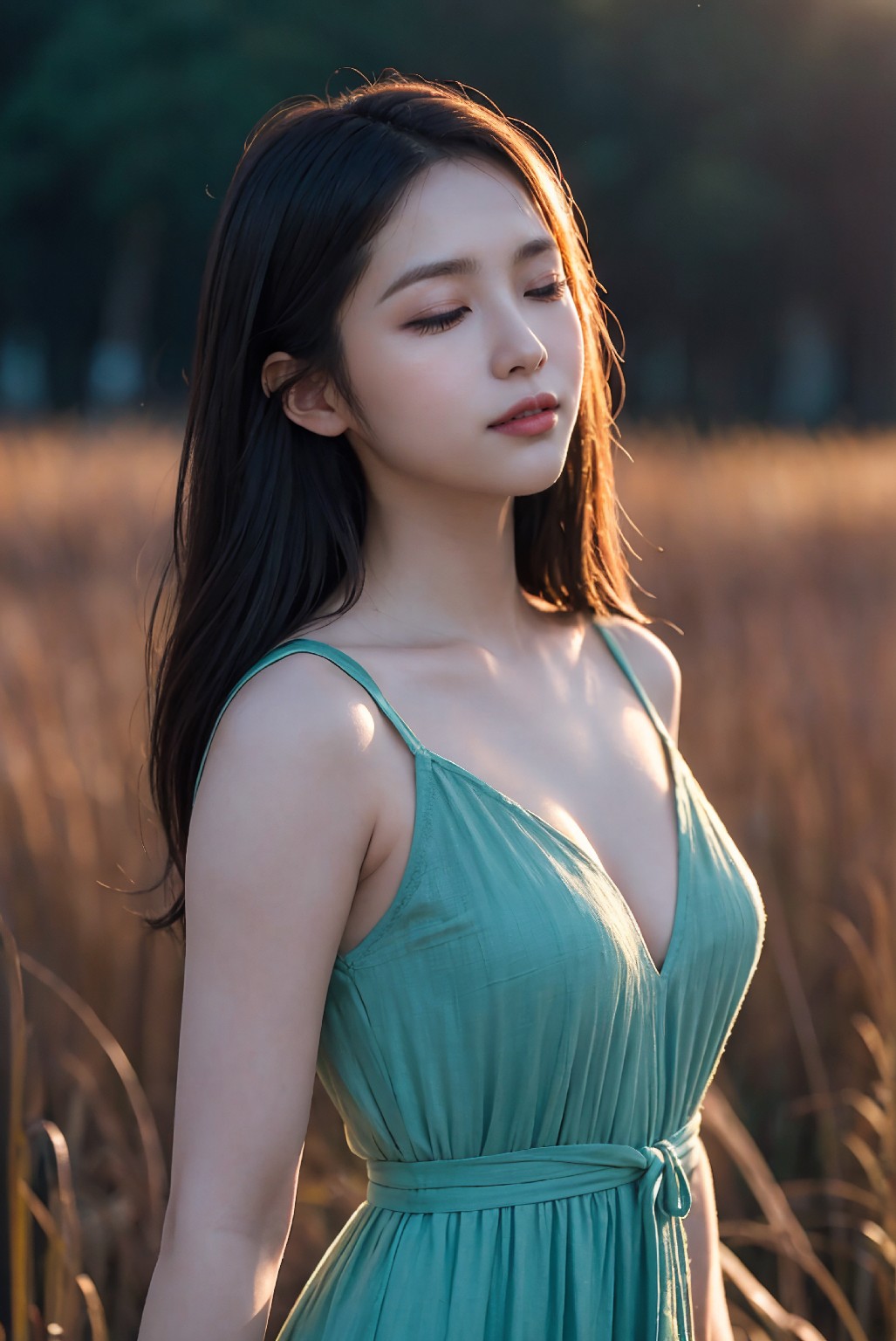 Photoshoot in Reed Field at Sunset