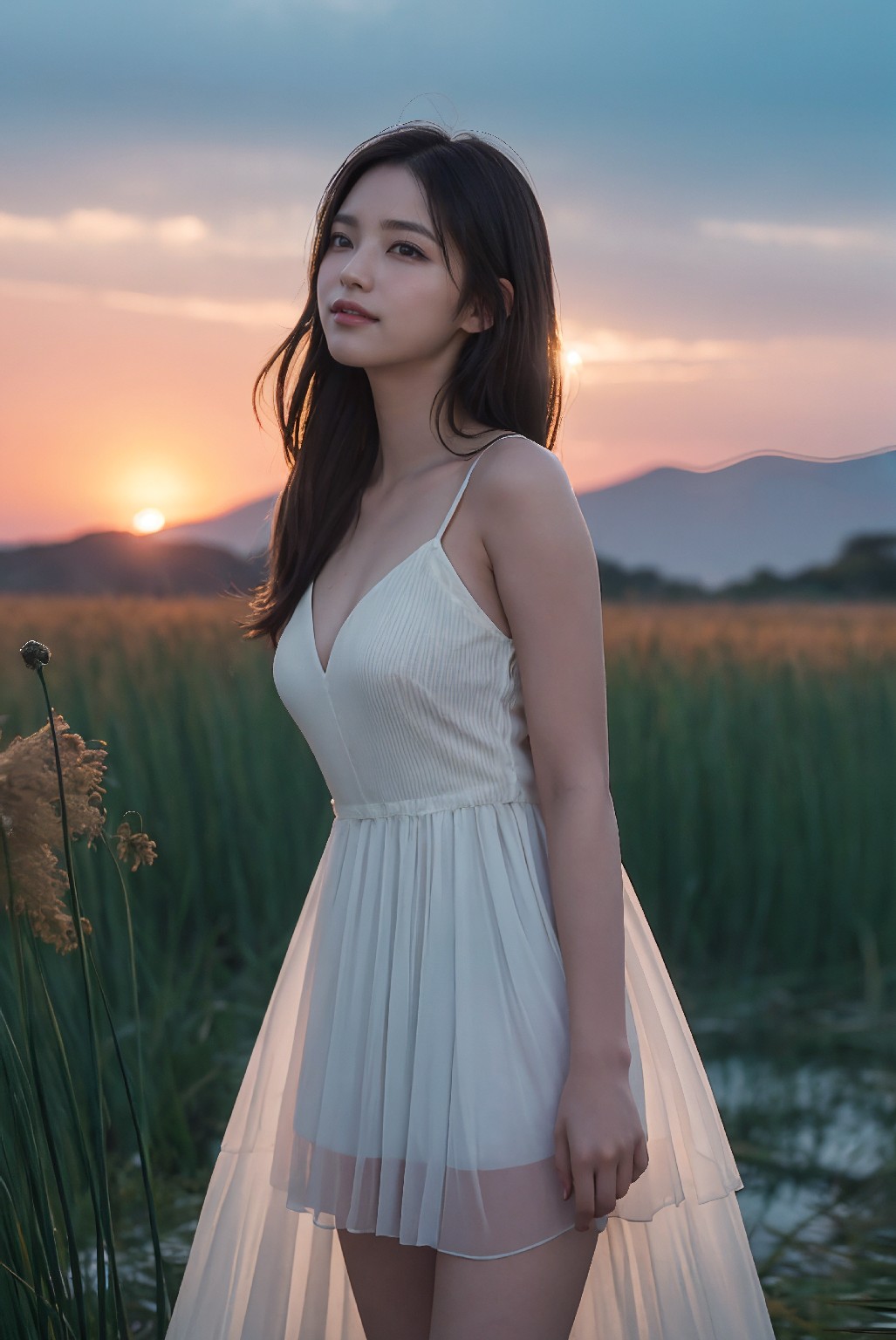 Photoshoot in Reed Field at Sunset
