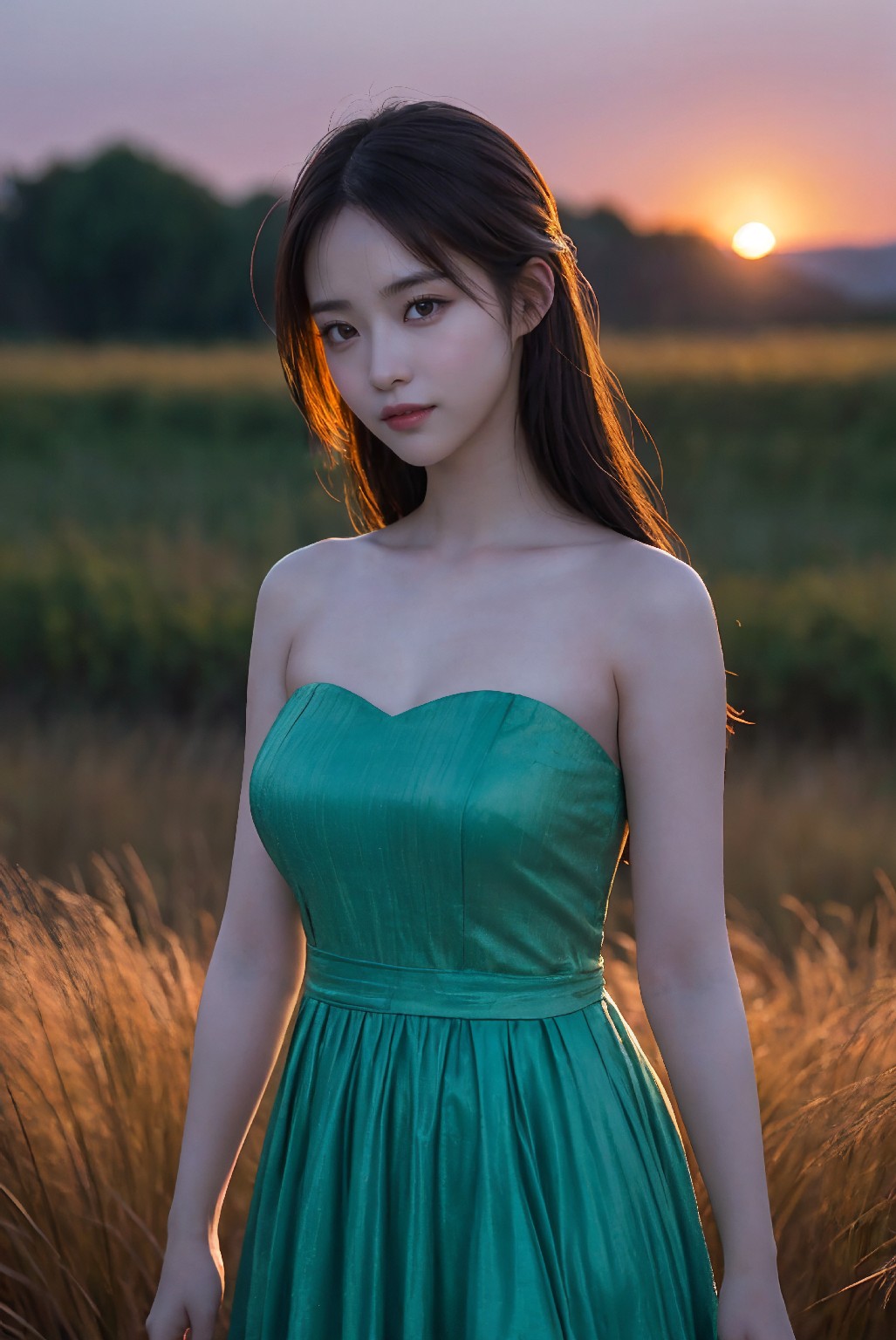 Photoshoot in Reed Field at Sunset