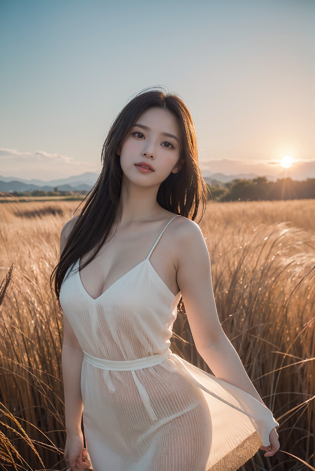 Photoshoot in Reed Field at Sunset