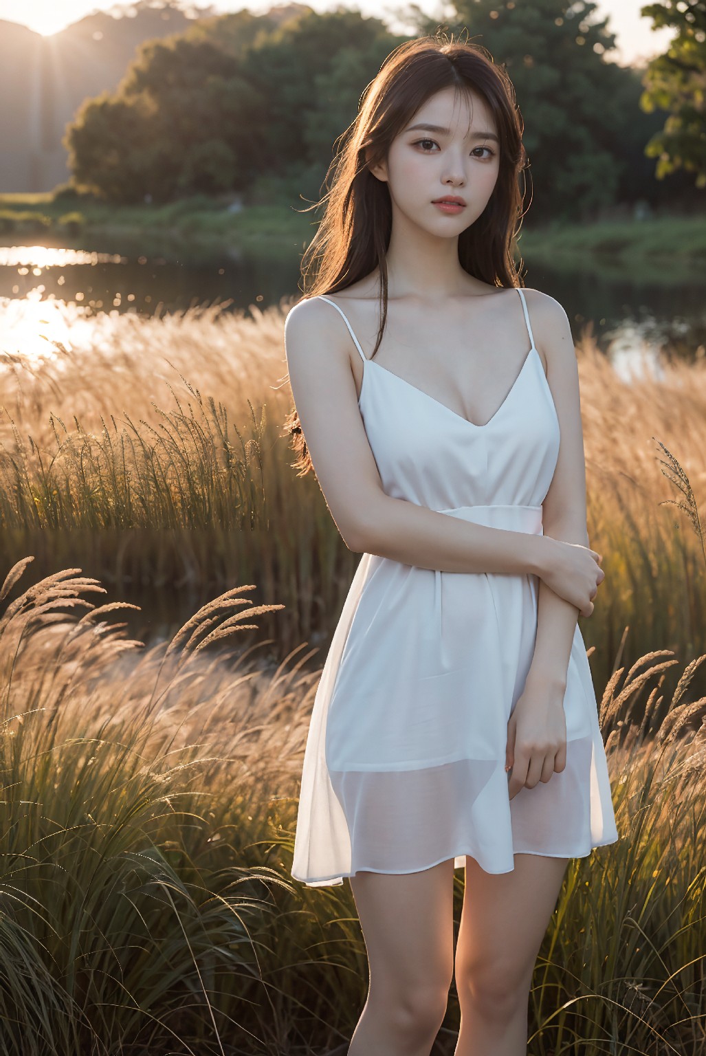 Photoshoot in Reed Field at Sunset