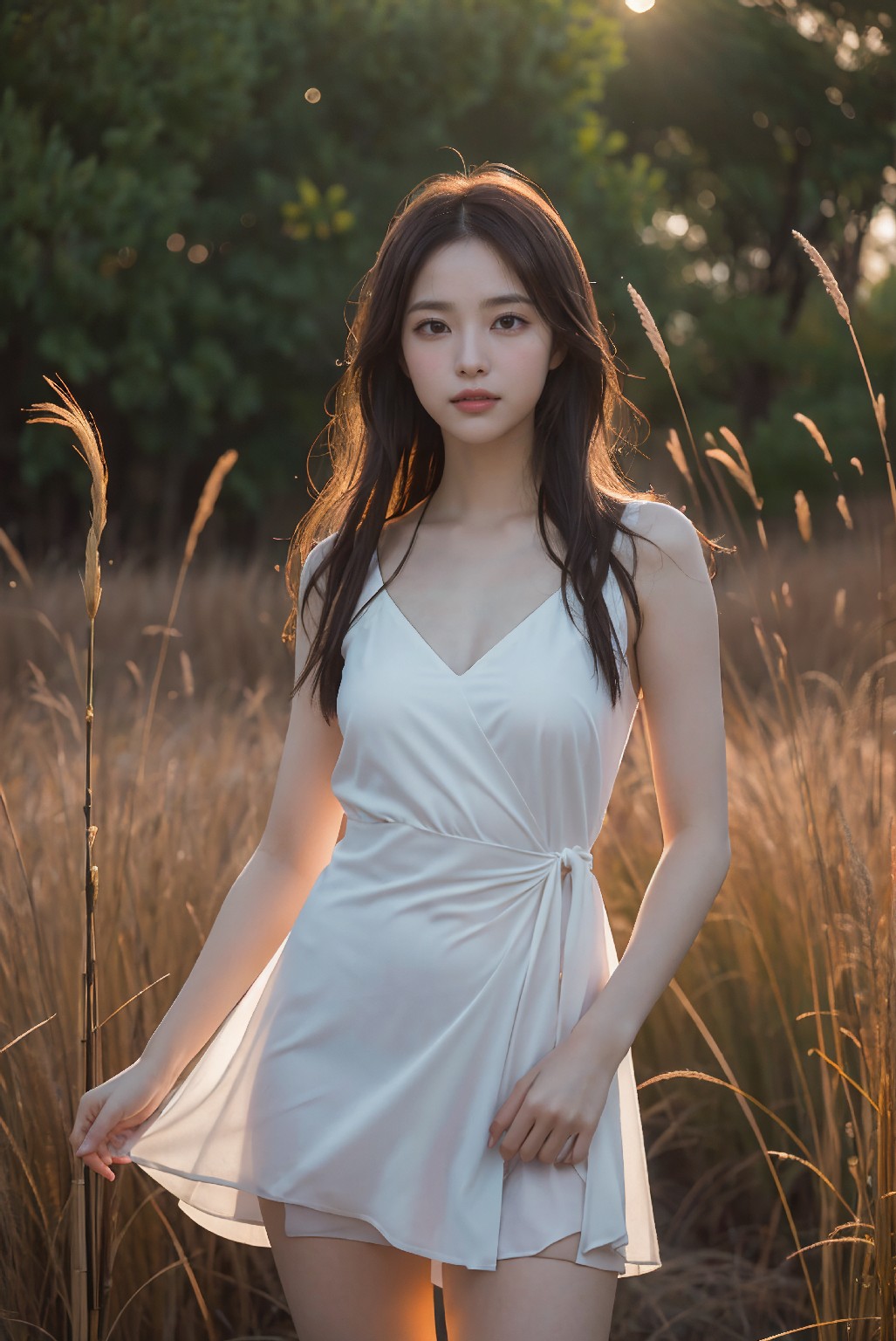 Photoshoot in Reed Field at Sunset