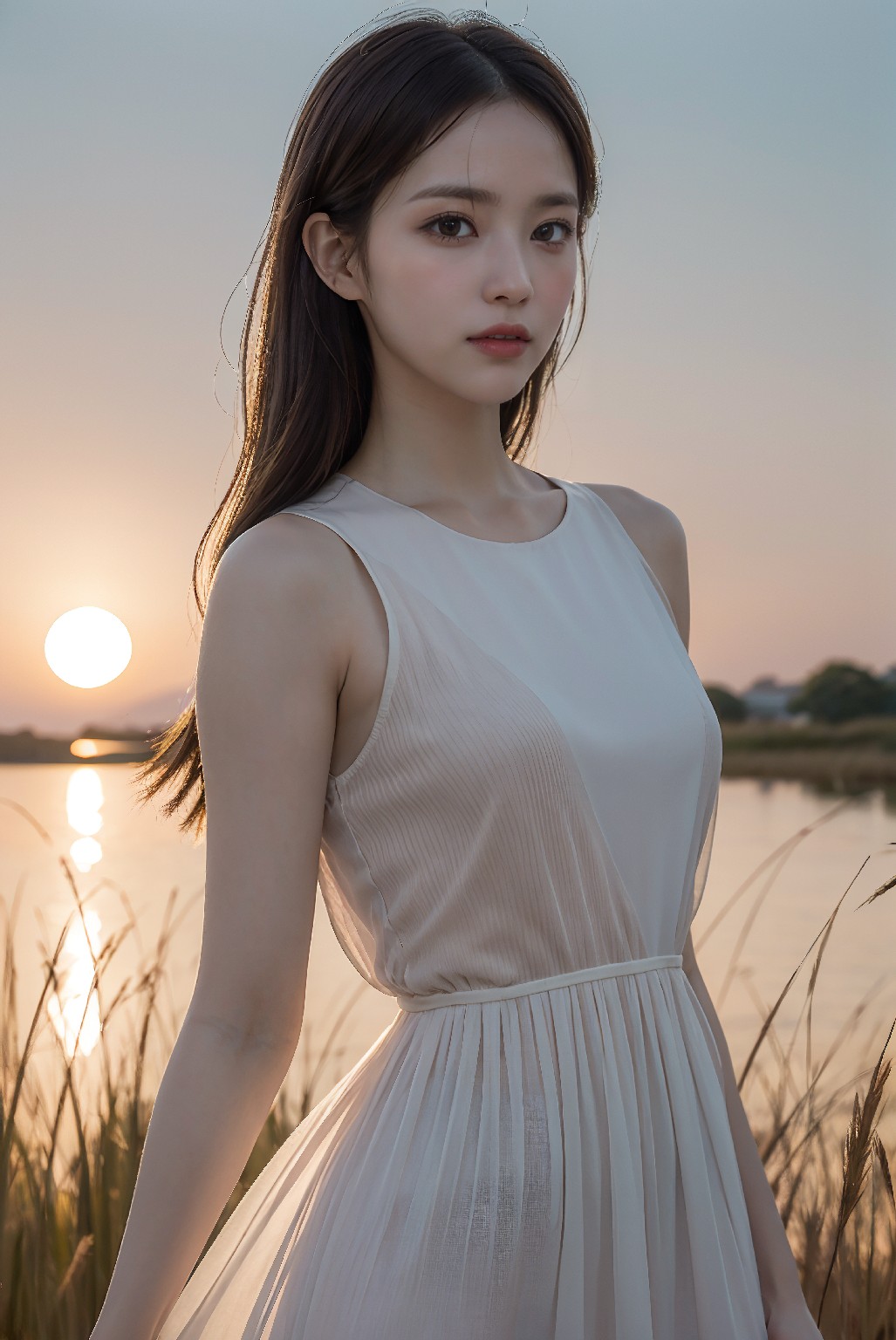 Photoshoot in Reed Field at Sunset