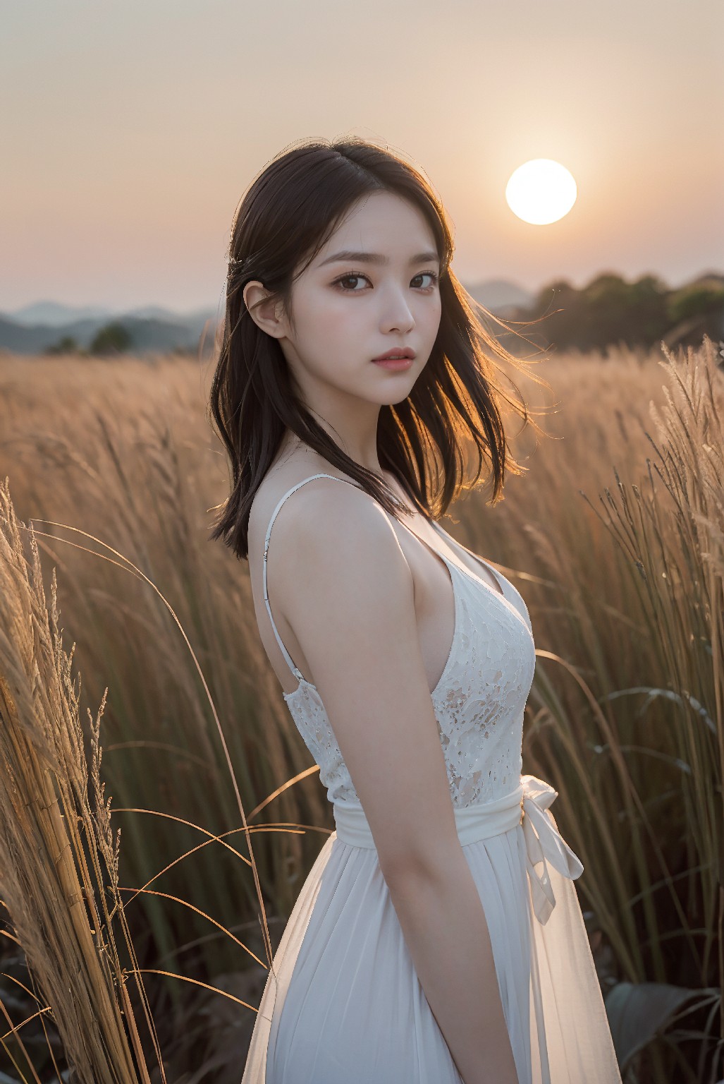 Photoshoot in Reed Field at Sunset