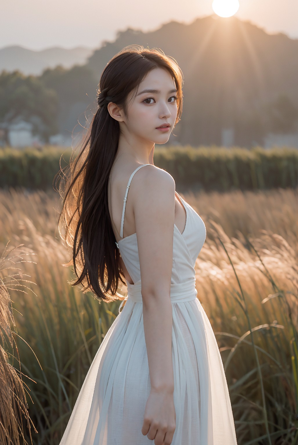 Photoshoot in Reed Field at Sunset