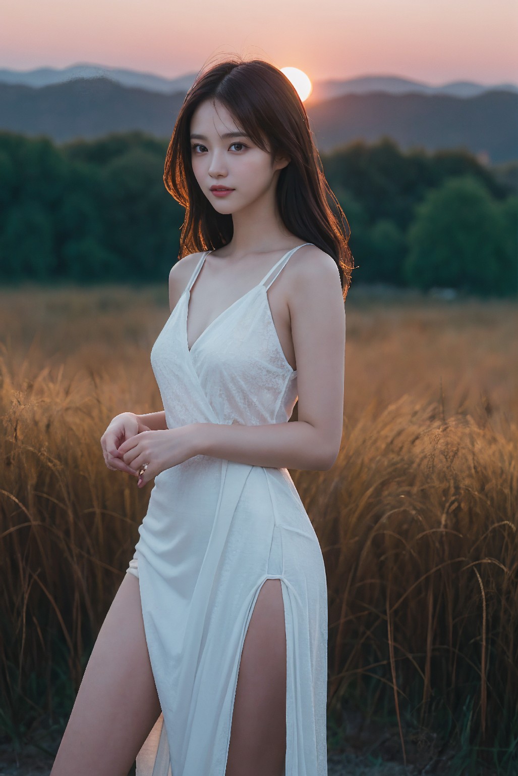 Photoshoot in Reed Field at Sunset