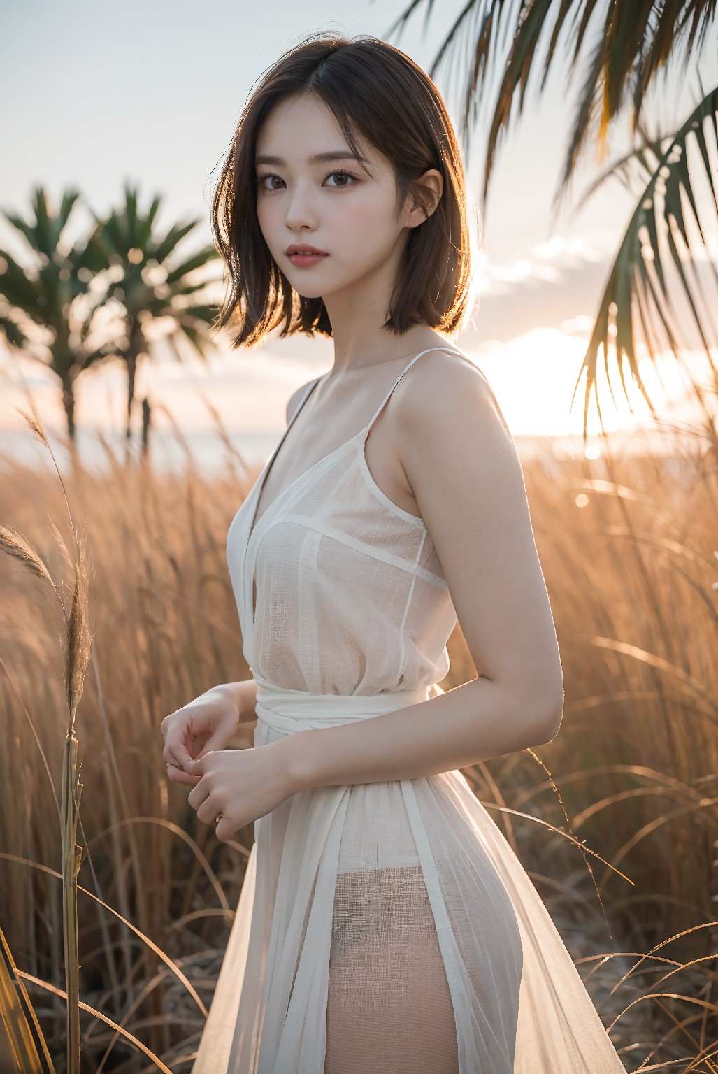 Photoshoot in Reed Field at Sunset