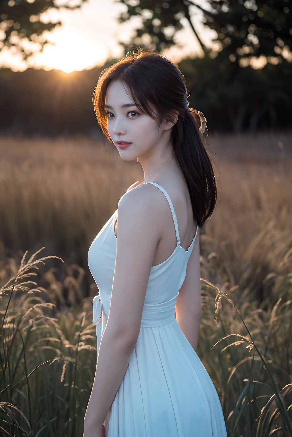 Photoshoot in Reed Field at Sunset