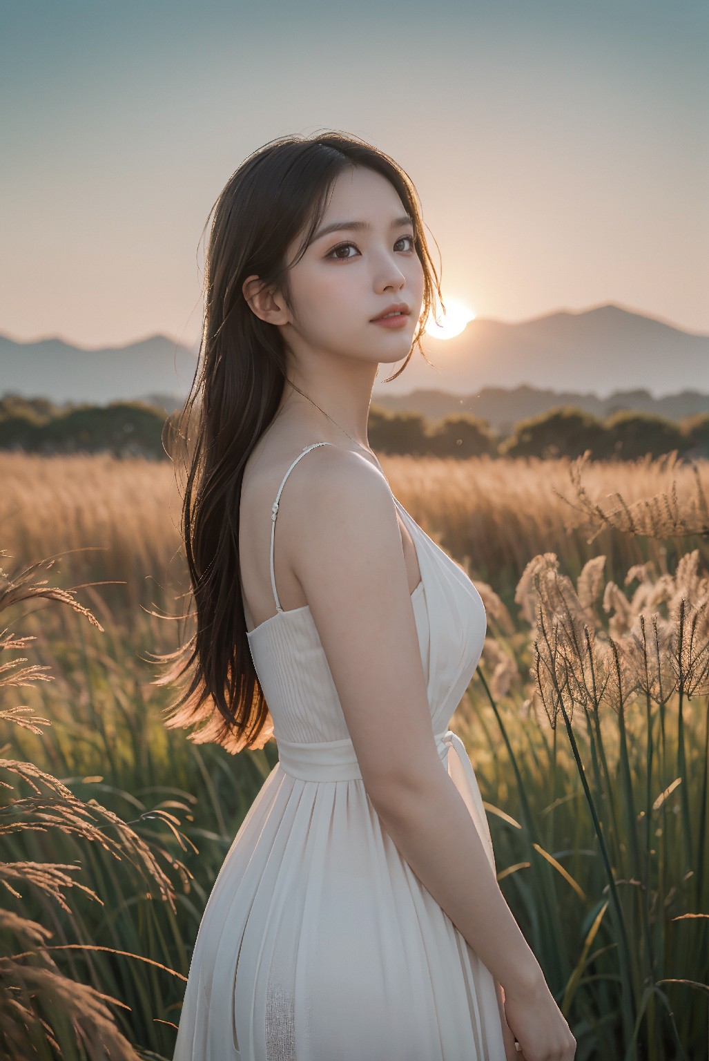 Photoshoot in Reed Field at Sunset