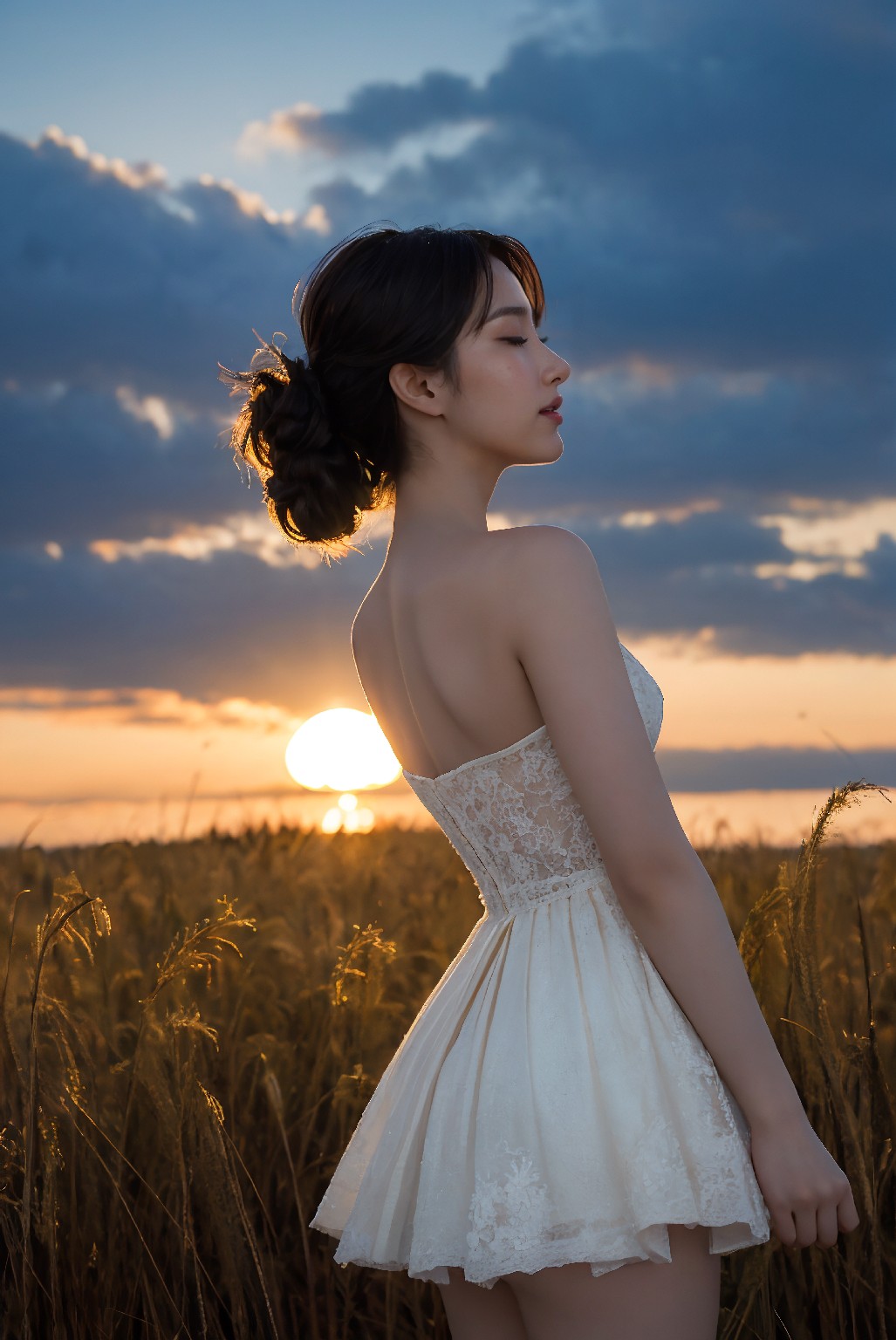 Photoshoot in Reed Field at Sunset