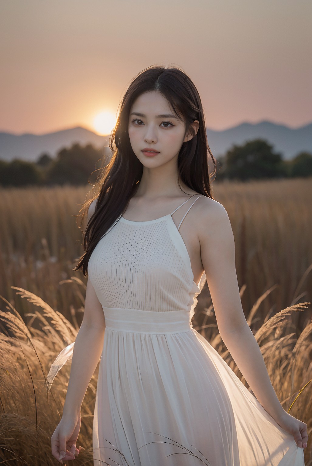 Photoshoot in Reed Field at Sunset