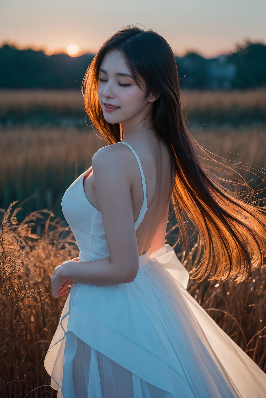 Photoshoot in Reed Field at Sunset