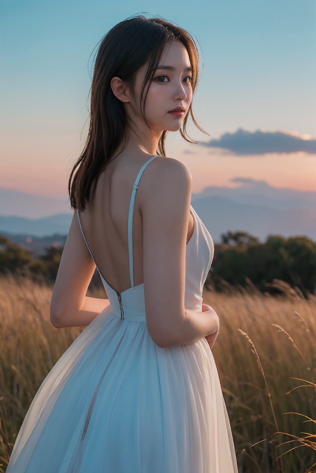Photoshoot in Reed Field at Sunset