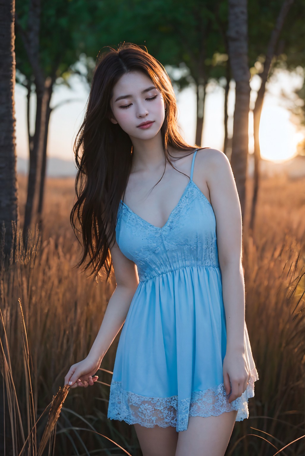 Photoshoot in Reed Field at Sunset