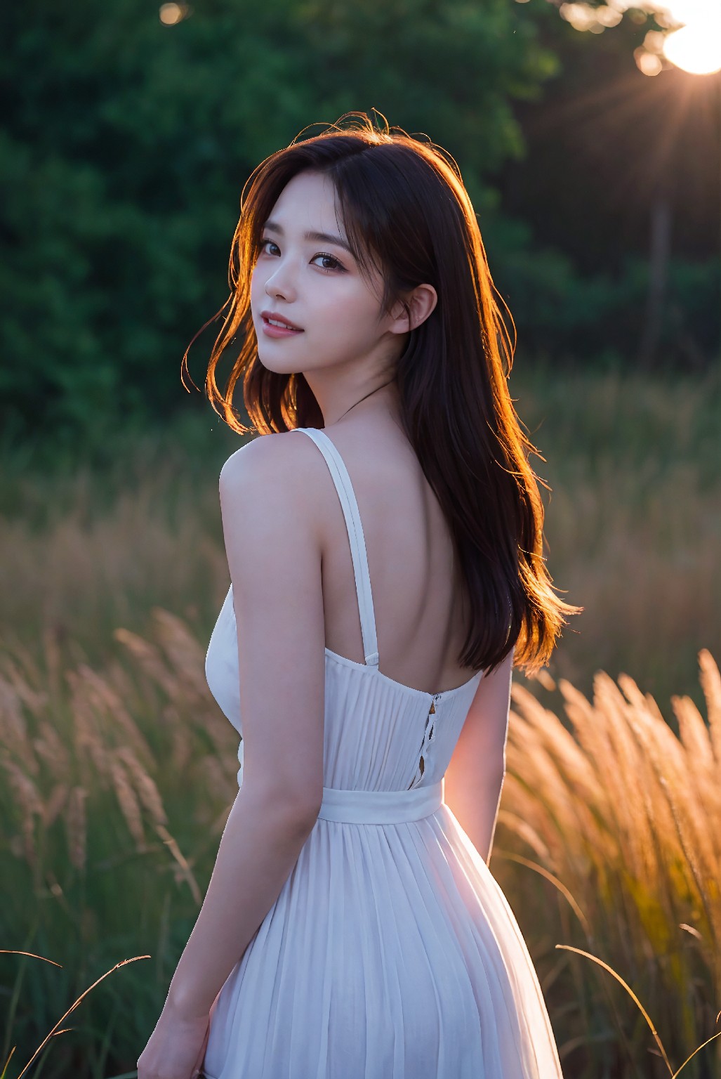 Photoshoot in Reed Field at Sunset