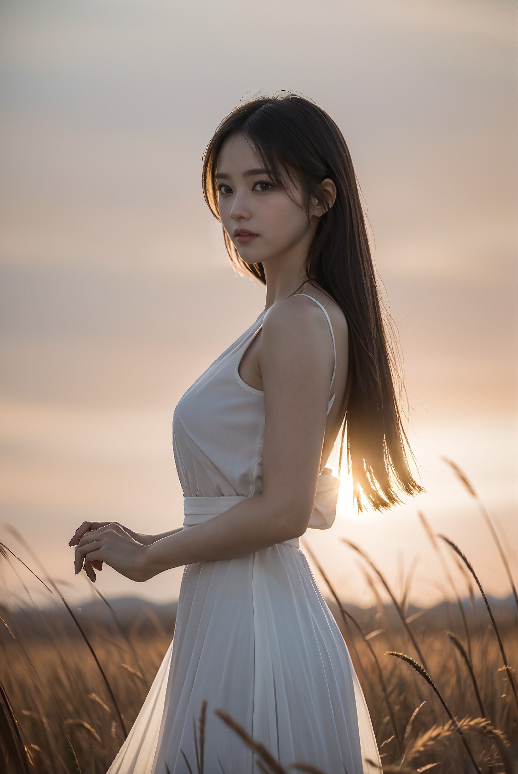 Photoshoot in Reed Field at Sunset