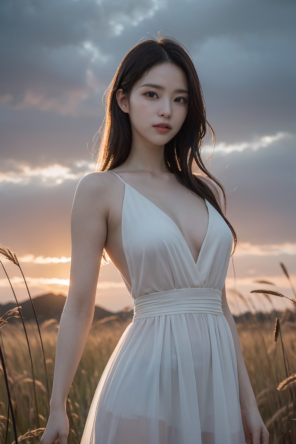 Photoshoot in Reed Field at Sunset