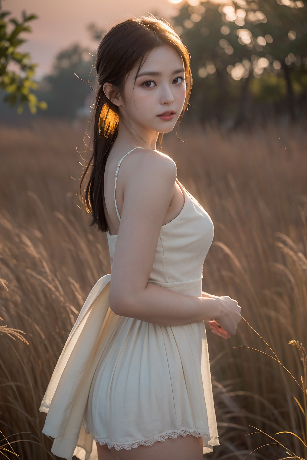 Photoshoot in Reed Field at Sunset
