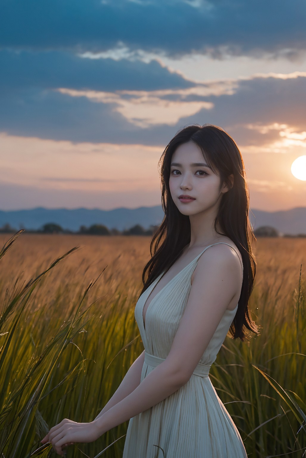 Photoshoot in Reed Field at Sunset
