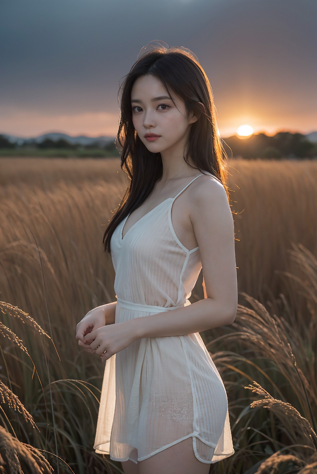Photoshoot in Reed Field at Sunset