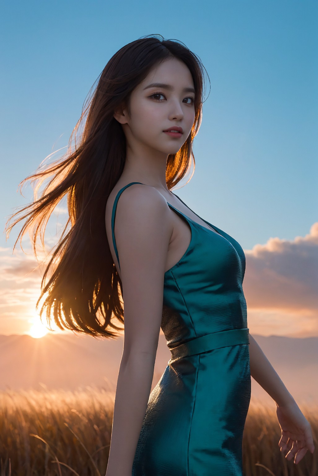 Photoshoot in Reed Field at Sunset