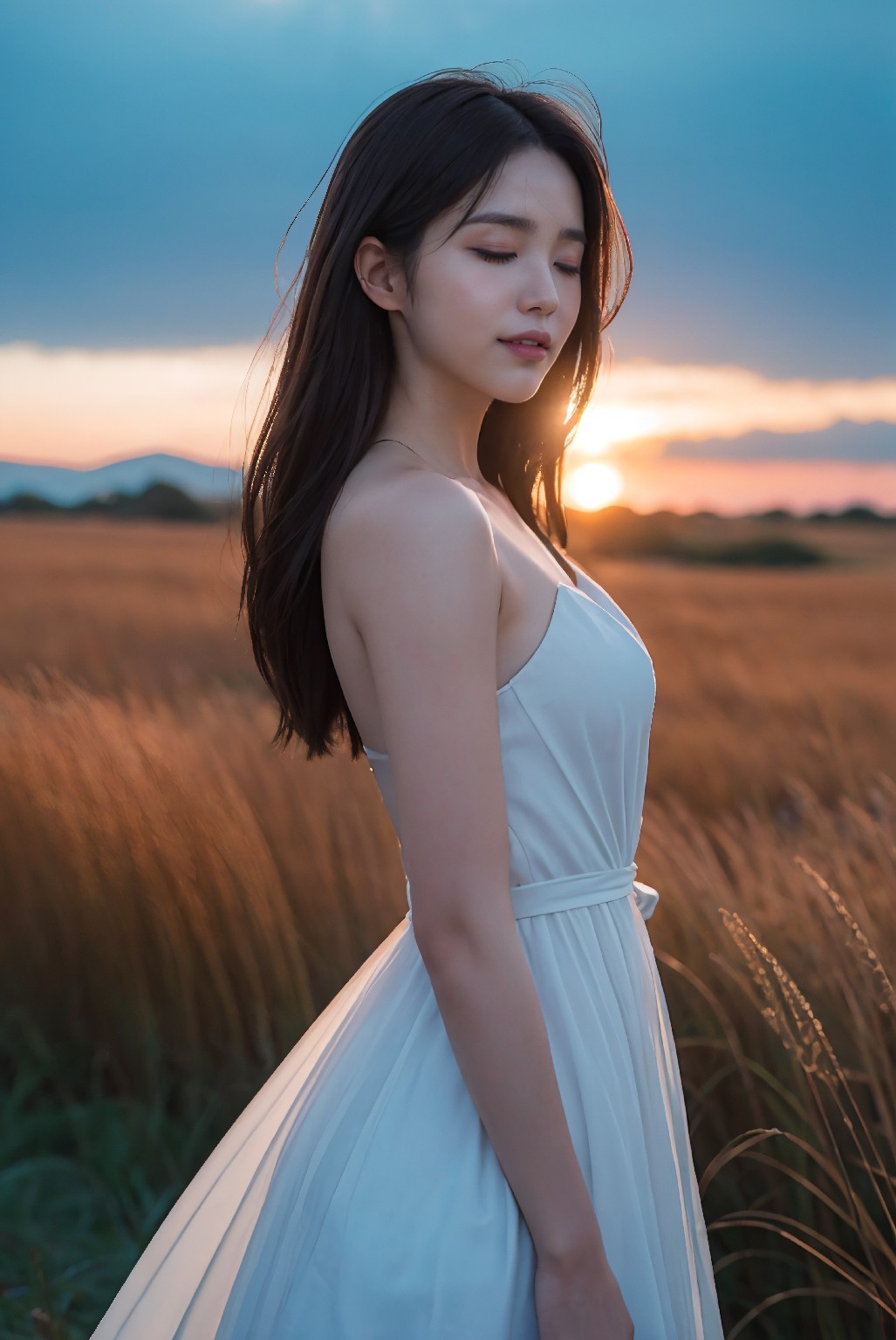 Photoshoot in Reed Field at Sunset