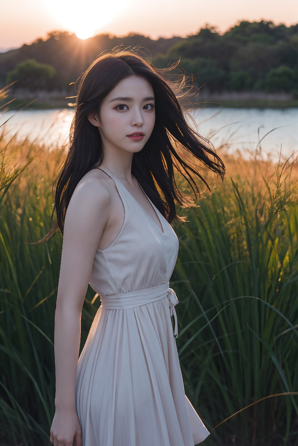 Photoshoot in Reed Field at Sunset