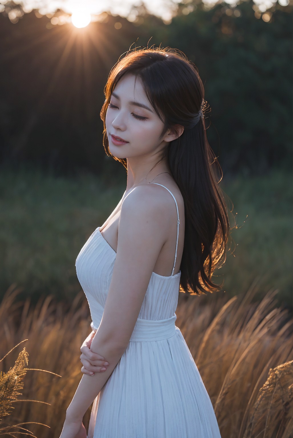 Photoshoot in Reed Field at Sunset