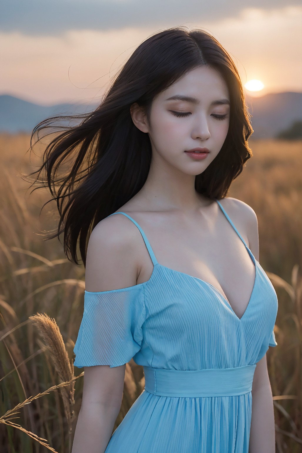 Photoshoot in Reed Field at Sunset