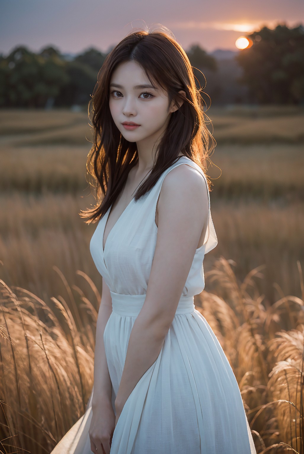 Photoshoot in Reed Field at Sunset