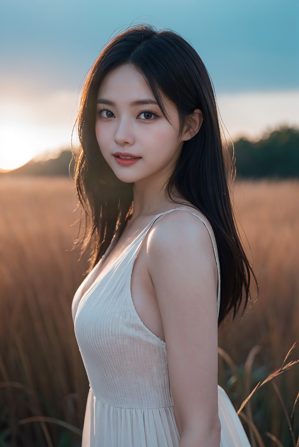 Photoshoot in Reed Field at Sunset